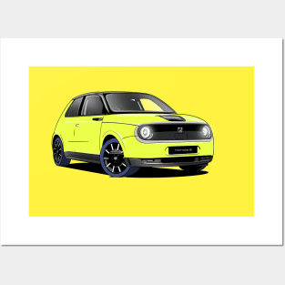 Honda e Electric Car in Standard Yellow Posters and Art